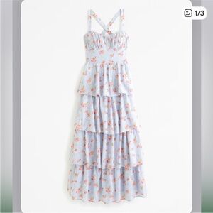 NWT Abercrombie & Fitch Light Blue Floral Tiered Maxi Dress